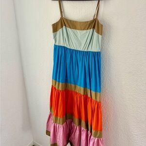 J. Crew Colorblock Maxi Dress - Blue, Orange, Pink, Brown